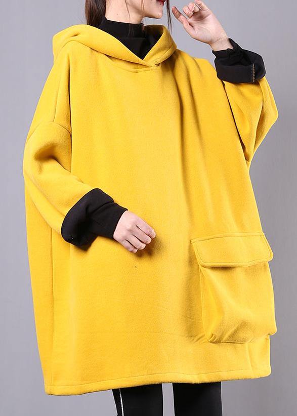 Beautiful yellow cotton linen tops women hooded thick daily blouse