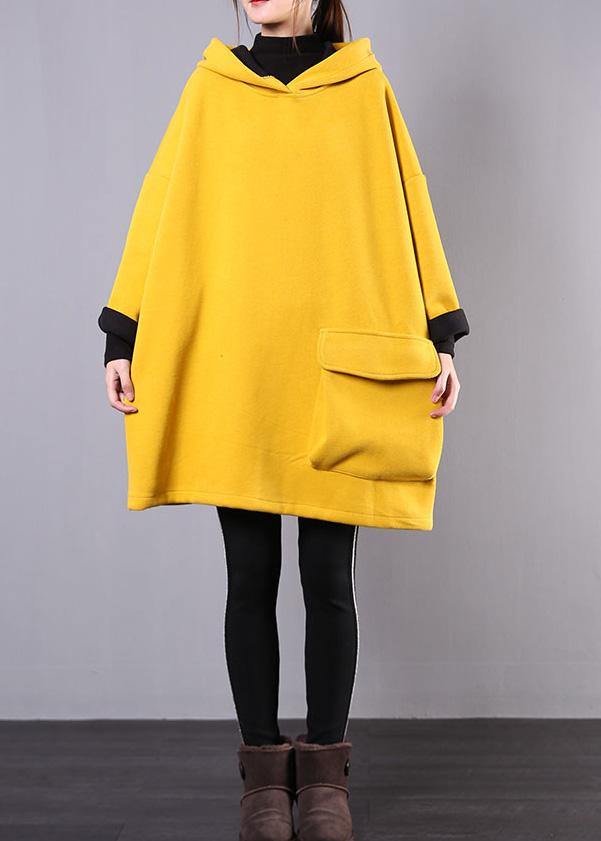 Beautiful yellow cotton linen tops women hooded thick daily blouse