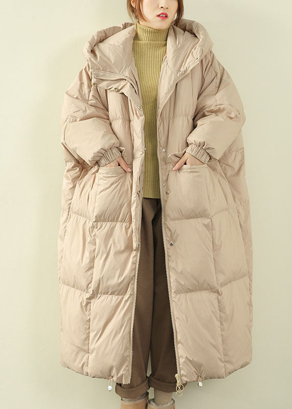 Beige Pockets Duck Down Down Coat Zip Up Winter