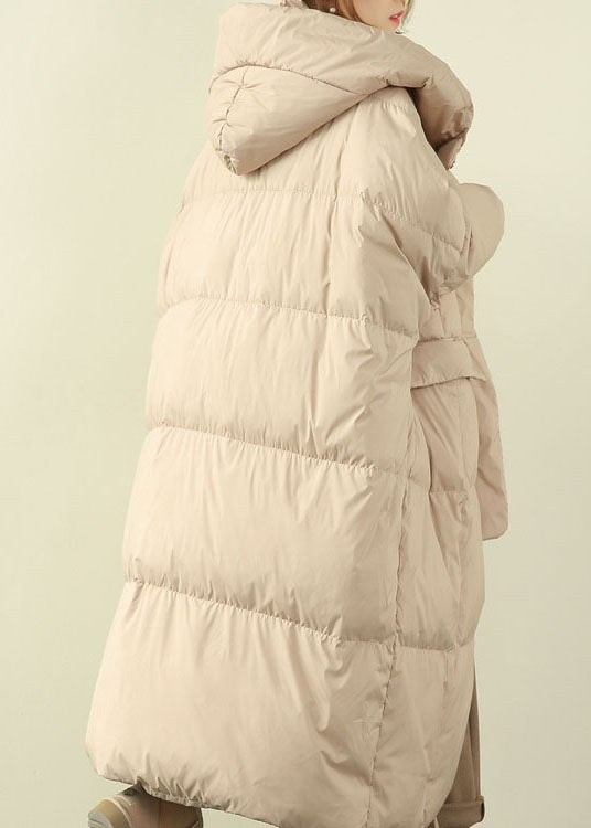 Beige Pockets Duck Down Down Coat Zip Up Winter