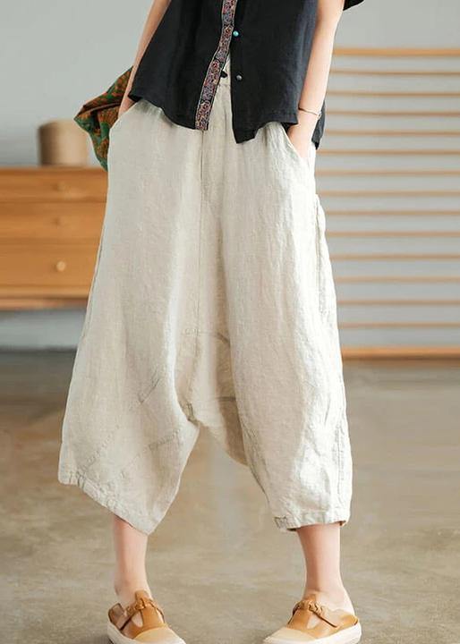 Yellow Geometry Women Casual Solid Color Linen Pocket Pants