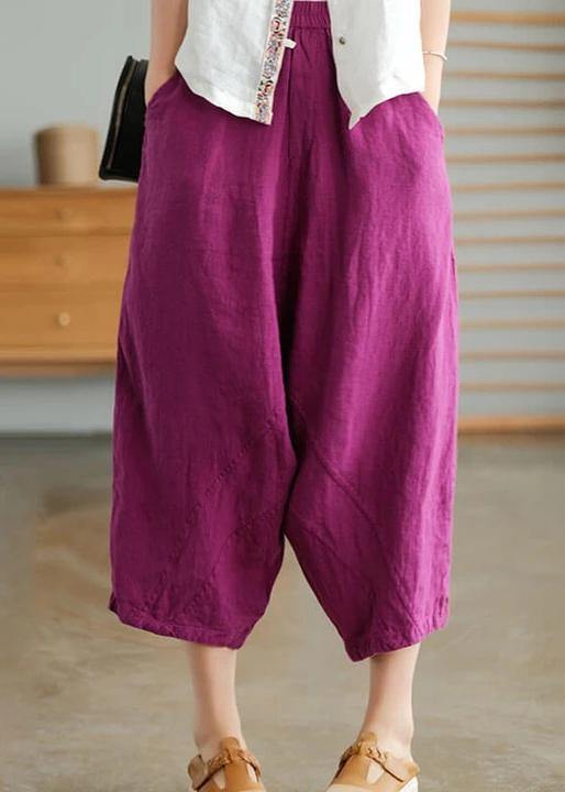 Yellow Geometry Women Casual Solid Color Linen Pocket Pants