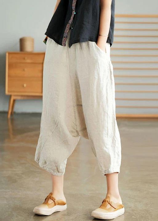 Yellow Geometry Women Casual Solid Color Linen Pocket Pants