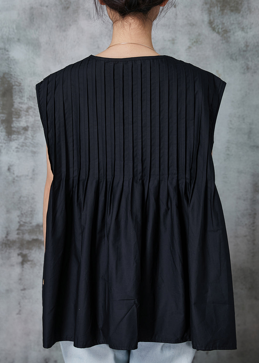 Black Cotton Tanks Oversized Wrinkled Sleeveless