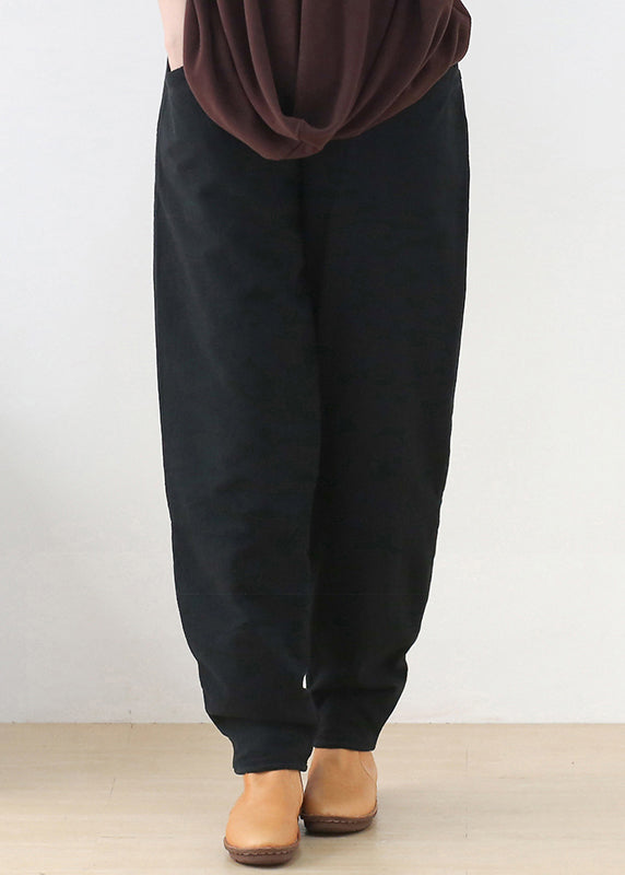 Black Elastic Waist Thick Beam Pants Winter