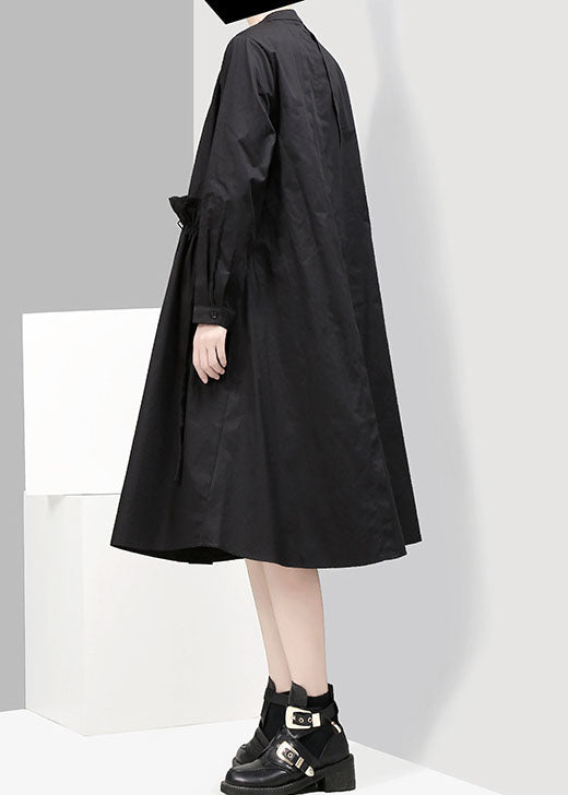 Black Loose shirt Dresses Patchwork Ruffled Spring