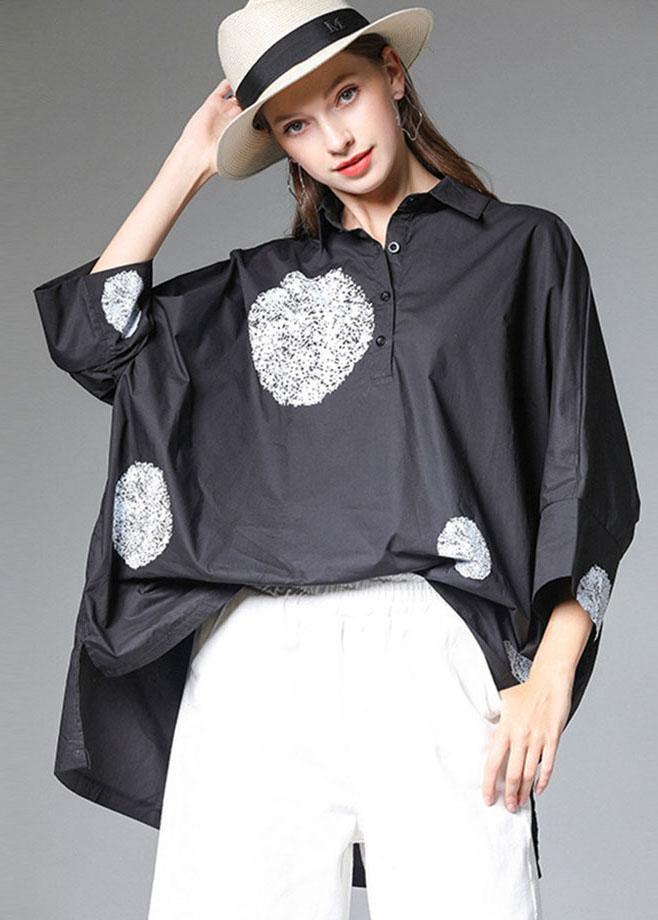 Black PeterPan Collar Button Fall Cotton Shirt Half Sleeve