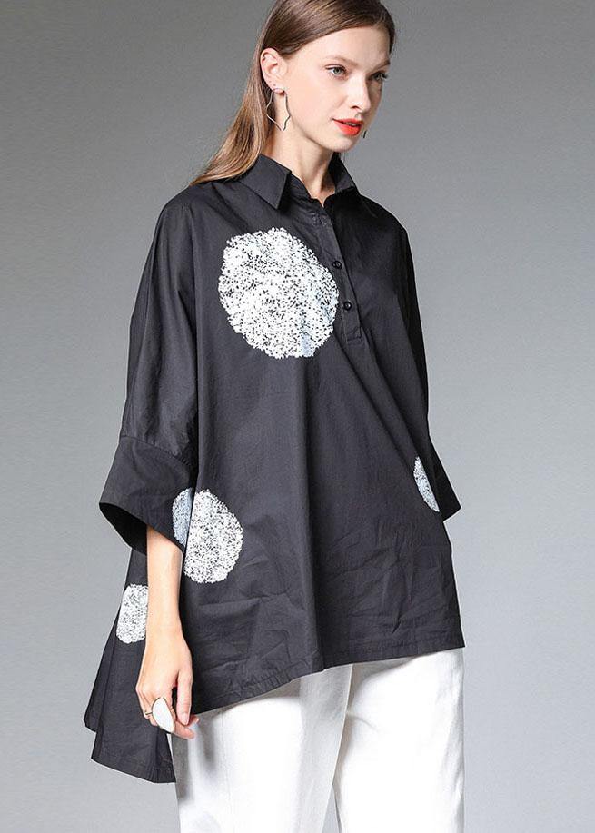 Black PeterPan Collar Button Fall Cotton Shirt Half Sleeve