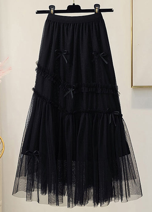 Black Ruffled Bow Tulle Skirts Waist Tulle Spring