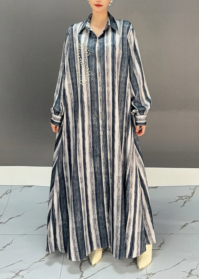 Black Striped Button Holiday Maxi Dress Spring