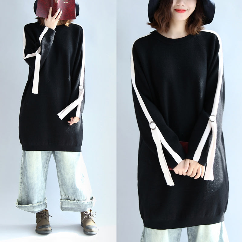 Black fashion oversized sweat dress warm spring dresses plus size pullover blouse