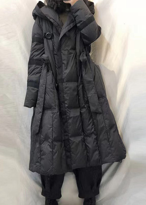 Black hooded tie waist fashion Winter Duck Down Coats