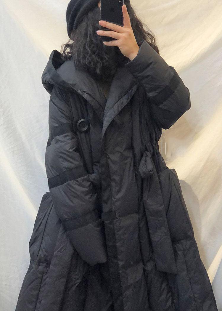 Black hooded tie waist fashion Winter Duck Down Coats