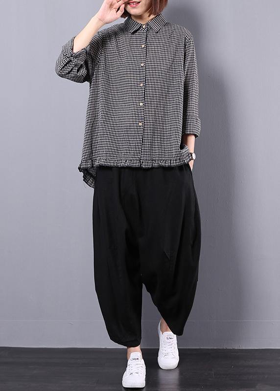 Black plaid shirt suit female long sleeve 2025 spring and autumn loose casual harem pants two-piece suit