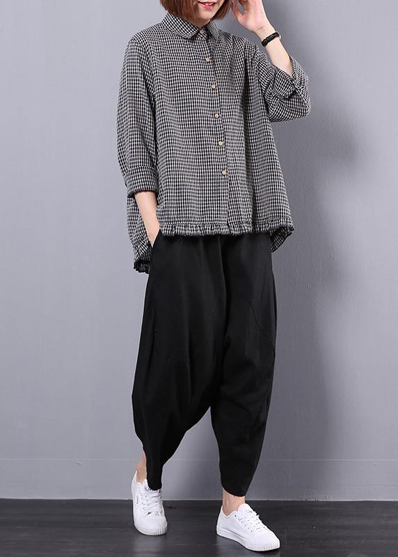 Black plaid shirt suit female long sleeve 2025 spring and autumn loose casual harem pants two-piece suit