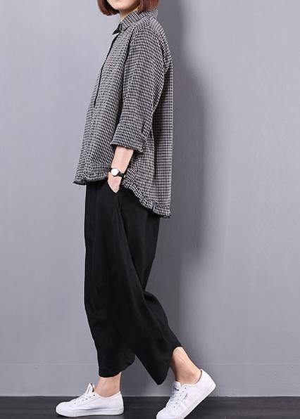 Black plaid shirt suit female long sleeve 2025 spring and autumn loose casual harem pants two-piece suit