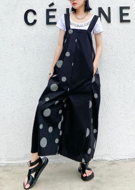 Black polka dot overalls 2025 new loose large size nine points straight wide leg pants