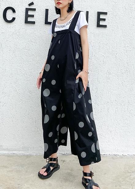 Black polka dot overalls 2025 new loose large size nine points straight wide leg pants