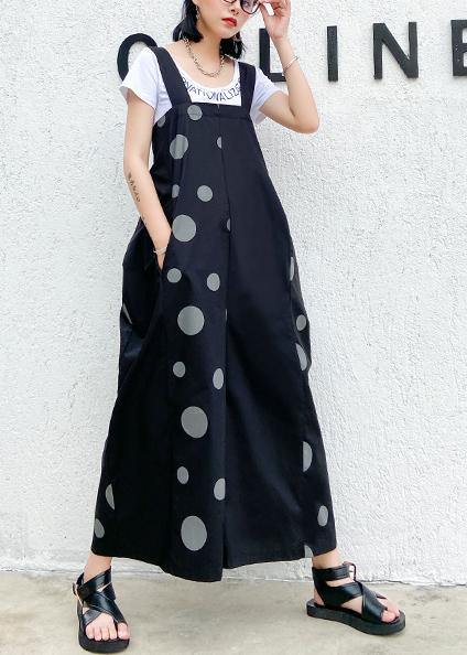 Black polka dot overalls 2025 new loose large size nine points straight wide leg pants