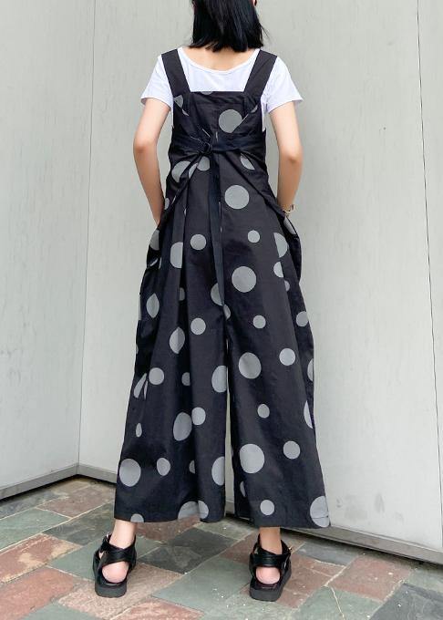 Black polka dot overalls 2025 new loose large size nine points straight wide leg pants