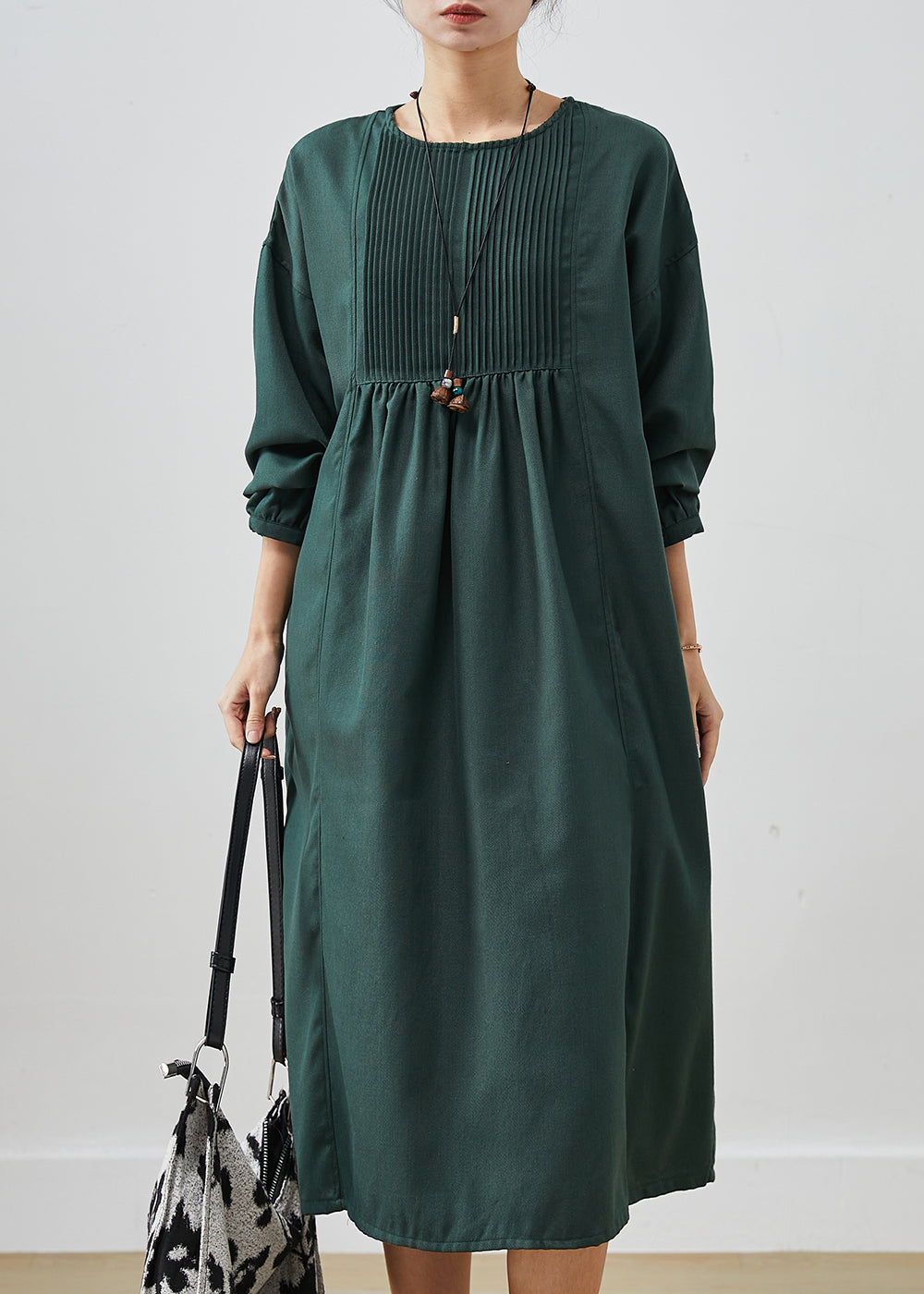 Blackish Green Cotton Holiday Dresses Oversized Wrinkled Spring