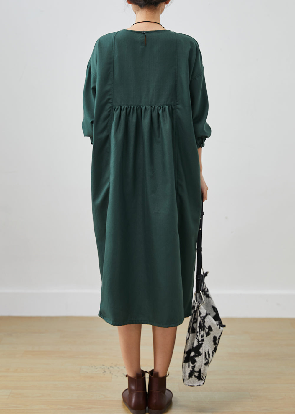 Blackish Green Cotton Holiday Dresses Oversized Wrinkled Spring