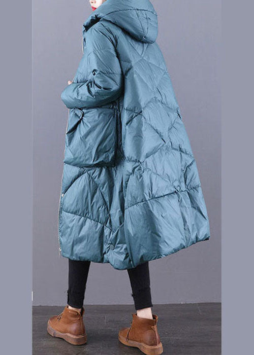 Blue Casual Duck Down Down Coat Zip Up Winter