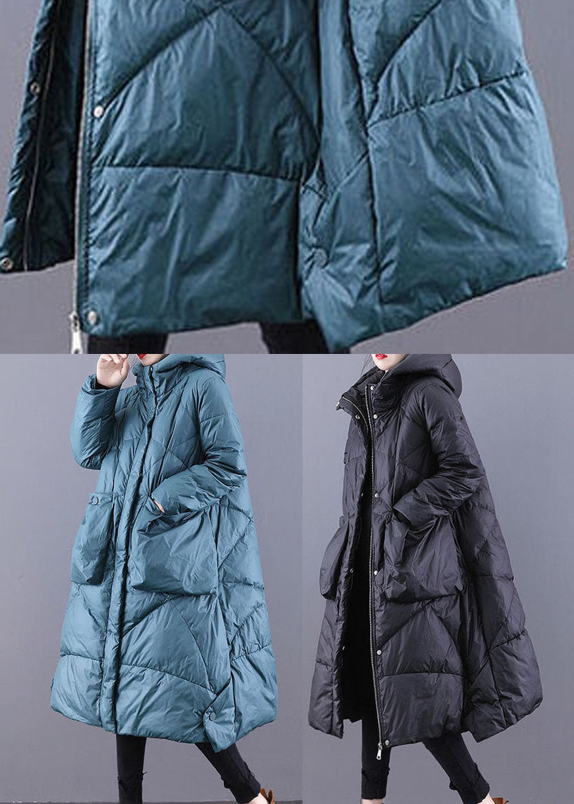 Blue Casual Duck Down Down Coat Zip Up Winter