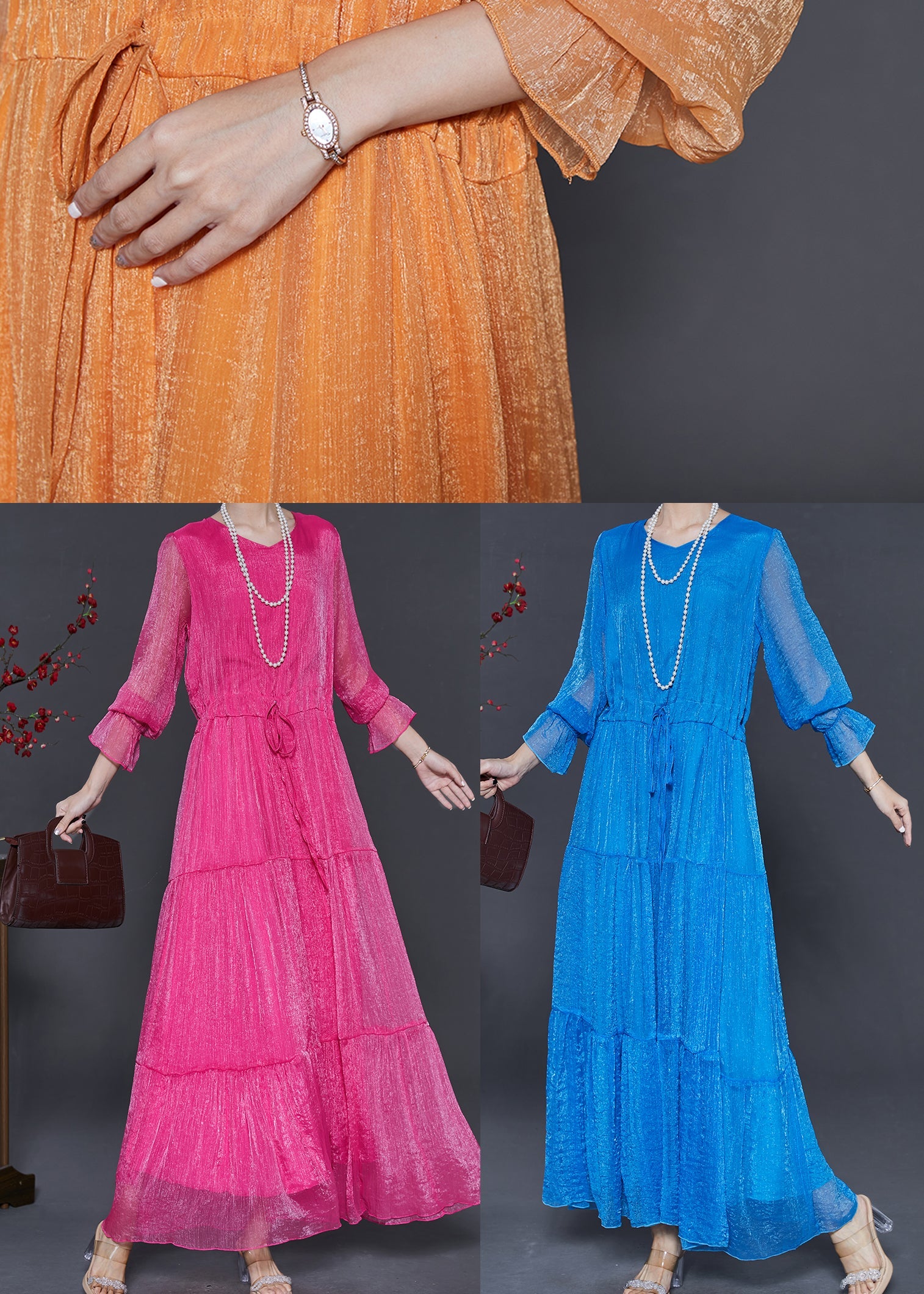 Blue Chiffon Cinched Dresses Exra Large Hem Spring