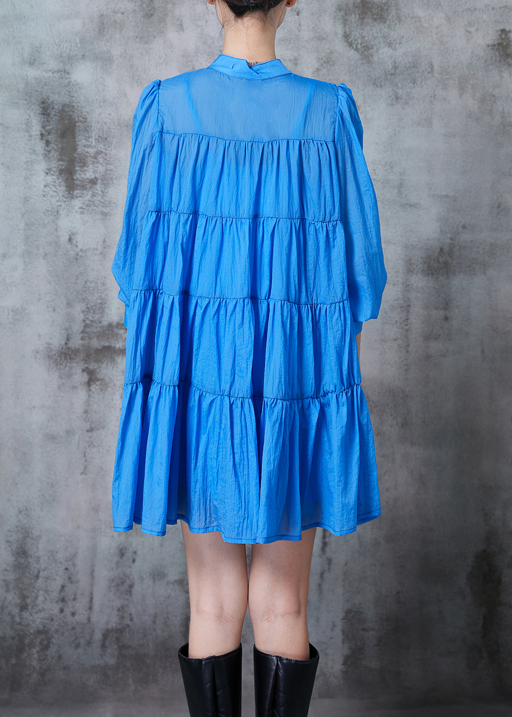 Blue Patchwork Cotton Day Dresses Oversized Spring