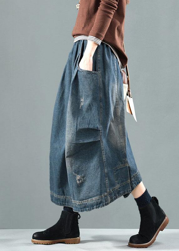 Blue-Pearl Pockets Retro Patchwork Summer Skirts Denim