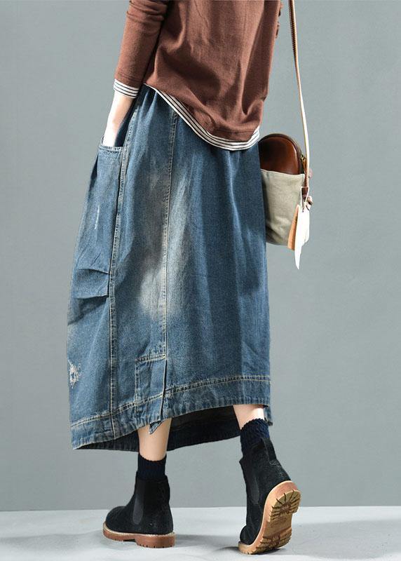 Blue-Diamond Pockets Retro Patchwork Summer Skirts Denim