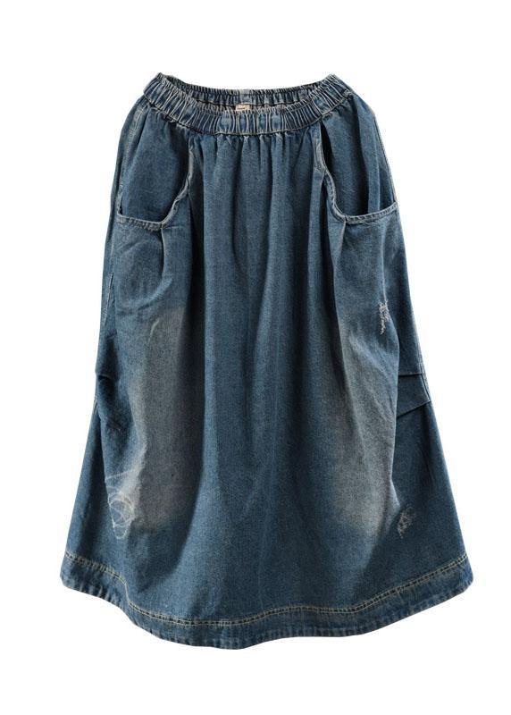 Blue-Diamond Pockets Retro Patchwork Summer Skirts Denim