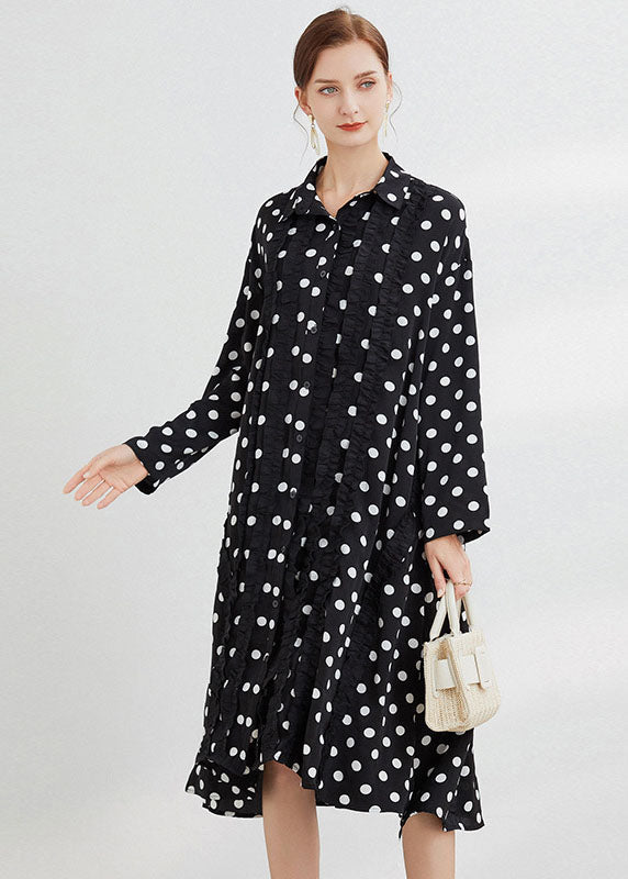 Bohemian Black Dot Peter Pan Collar Print shirts Dresses Spring