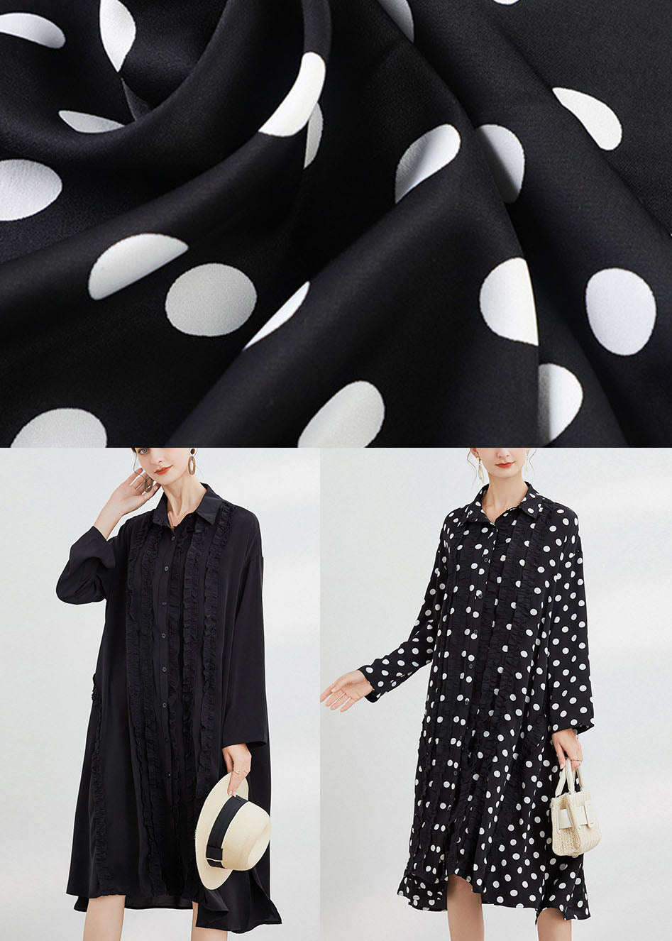 Bohemian Black Dot Peter Pan Collar Print shirts Dresses Spring