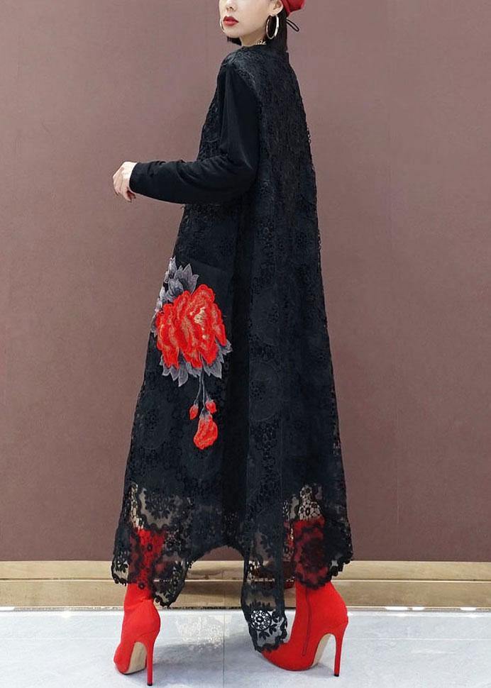 Bohemian Black O-Neck Lace Print Dress Fall