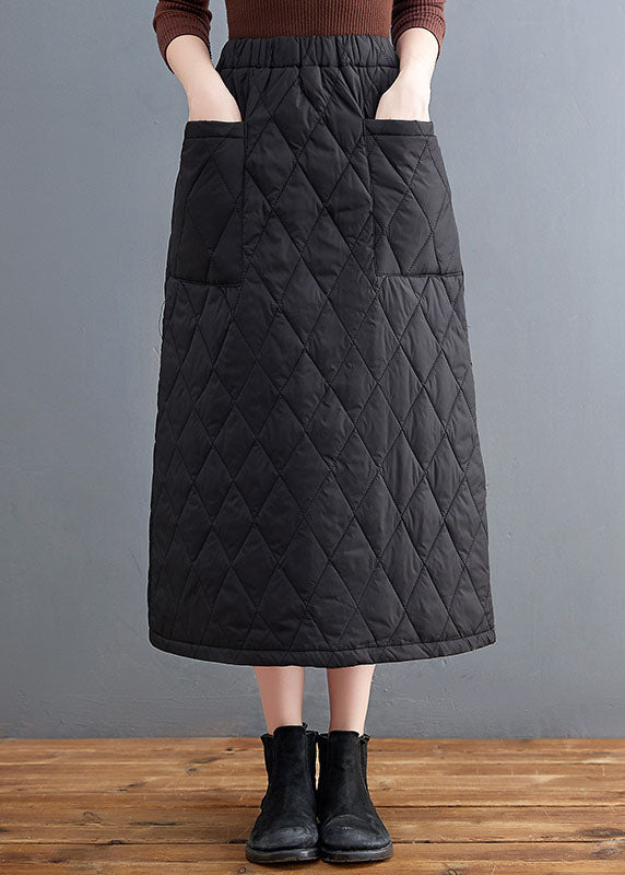 Bohemian Black Pockets Fine Cotton Filled Skirts Winter