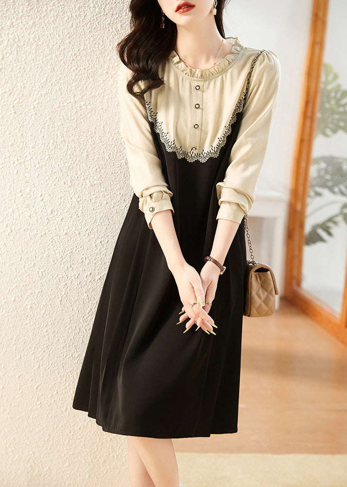 Bohemian Black Ruffled Patchwork Party Long Dress Spring