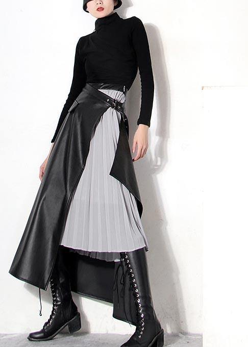 Bohemian Black asymmetrical design Patchwork Skirts Spring