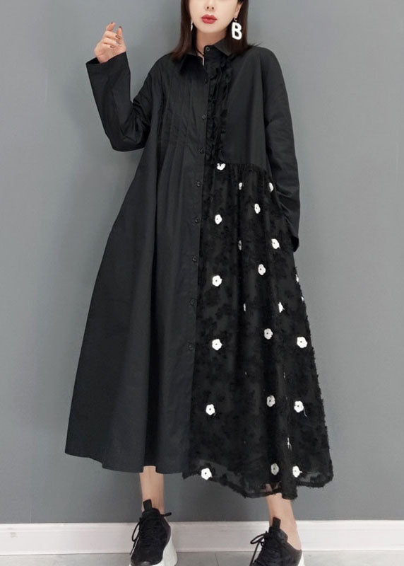 Bohemian Black lace Patchwork shirt Dresses Spring