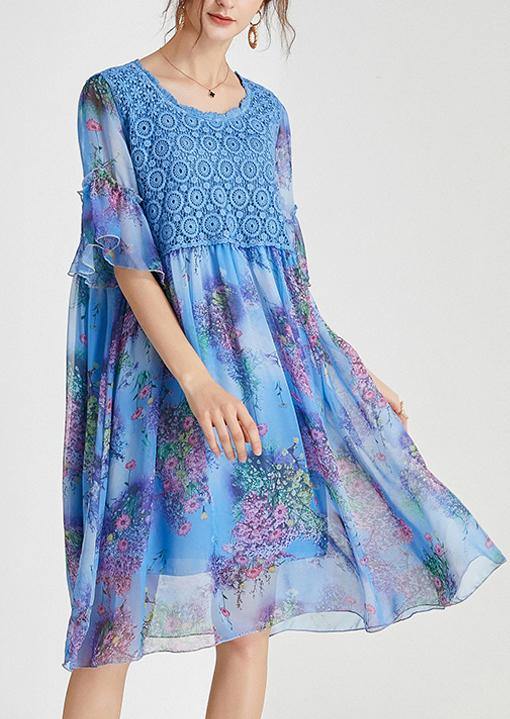 Bohemian Blue Print Chiffon Patchwork Summer Dresses