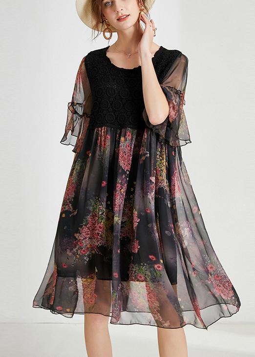 Bohemian Blue Print Chiffon Patchwork Summer Dresses