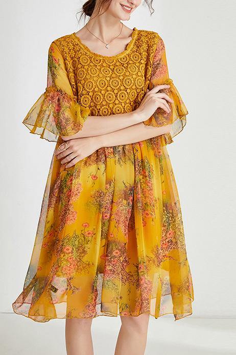 Bohemian Blue Print Chiffon Patchwork Summer Dresses