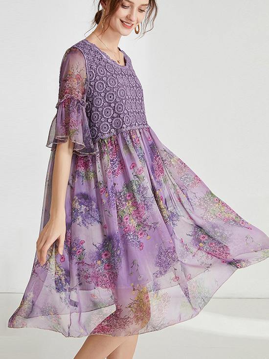 Bohemian Blue Print Chiffon Patchwork Summer Dresses