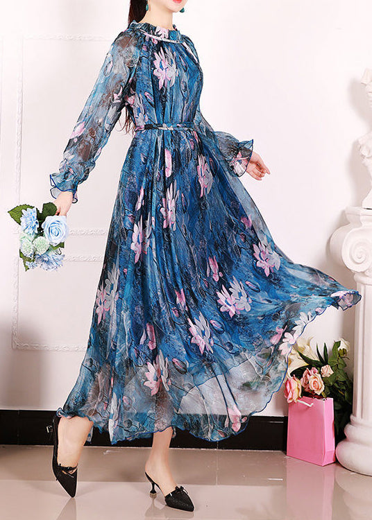 Bohemian Blue Print Exra Large Hem Chiffon Beach Dresses Spring