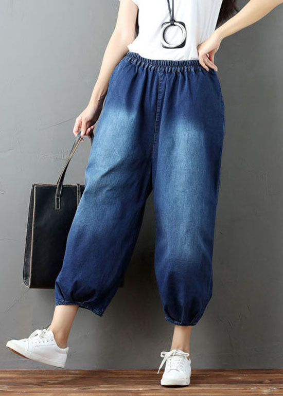 Bohemian Denim blue wrinkled lantern Pants Spring