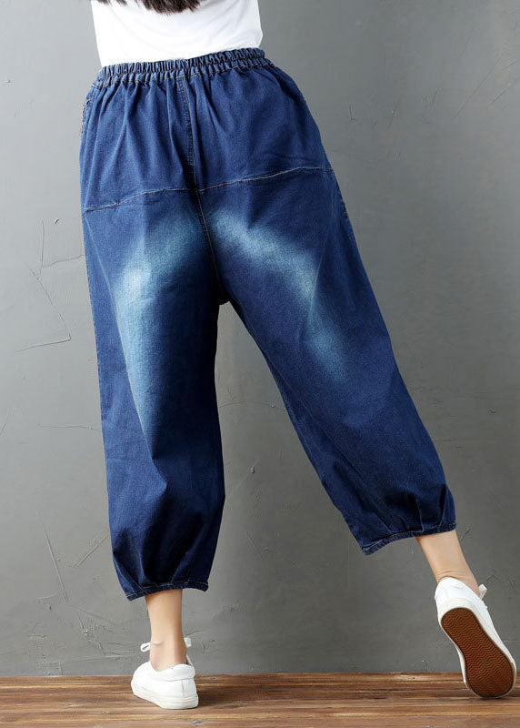 Bohemian Denim blue wrinkled lantern Pants Spring