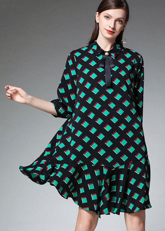 Bohemian Green Plaid Fashion Chiffon Fall Zippered Party Dresses Half Sleeve