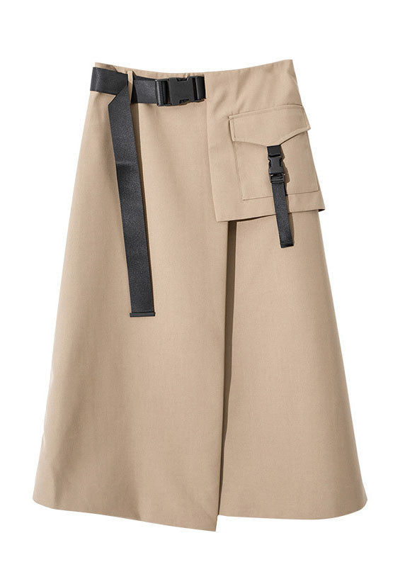 Bohemian Khaki High Waist asymmetrical design slim fit Fall Skirt