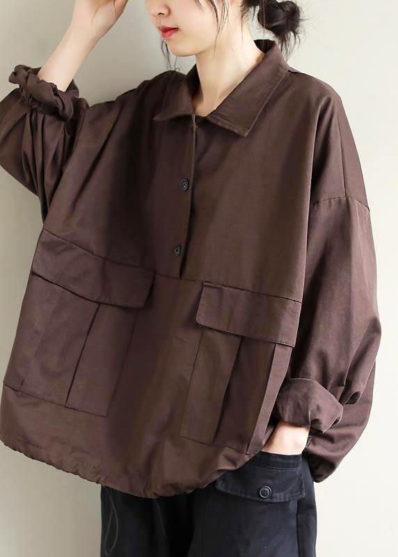 Bohemian Lapel Patchwork Spring Shirts Pattern Chocolate Shirt